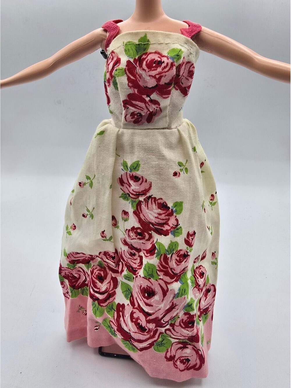 Vintage handmade doll cream floral gown '60s